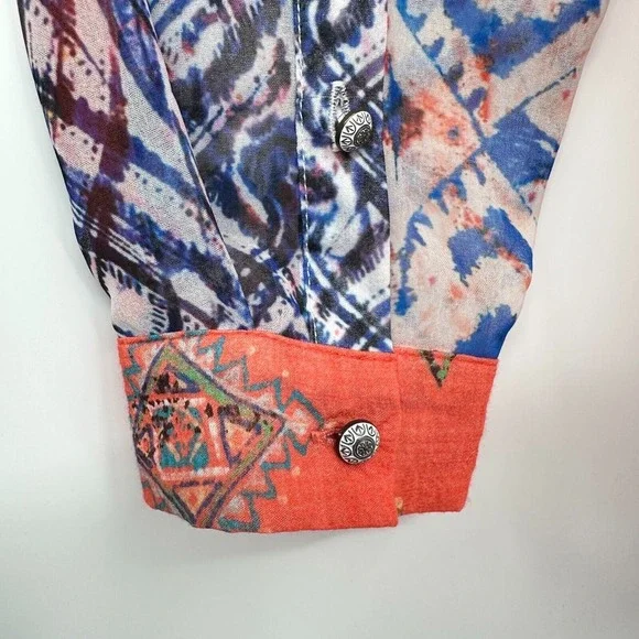 Vincente Tunic Top Shirt Blouse Size Small Embroidered Sheer Button Up Boho - Picture 9 of 16